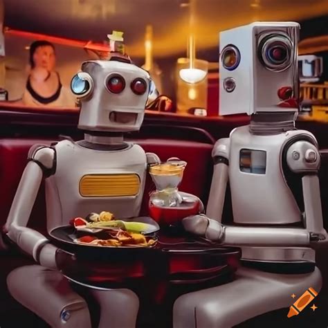 Romantic Retro Futuristic Robot And Human At A Sci Fi Diner On Craiyon