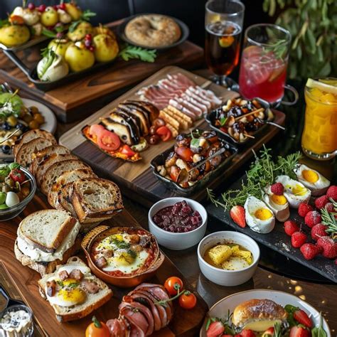 luxurious hotel brunch spread   variety  gourmet dishes