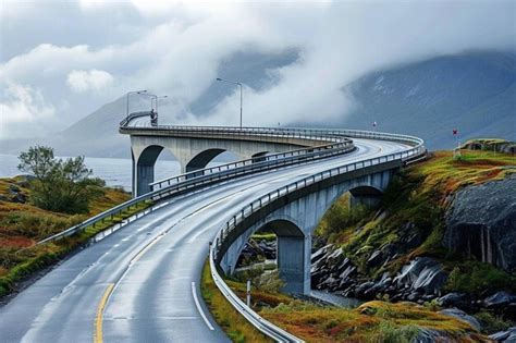 Premium AI Image | Road in norway with bridge