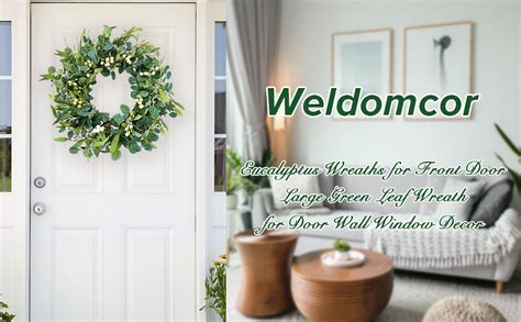 Weldomcor Green Eucalyptus Wreath For Front Door 20 Inch Artificial