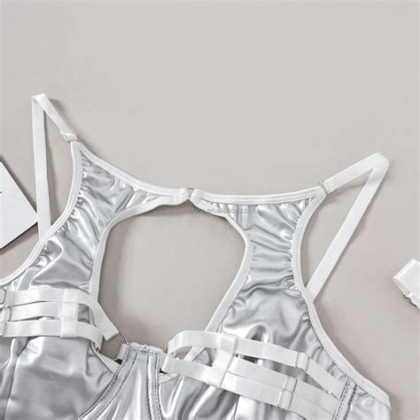 Chuangerm Oem 2023 New Fashion Lingerie Femme Sexy Halter Pu Leather Hollow Out Backless