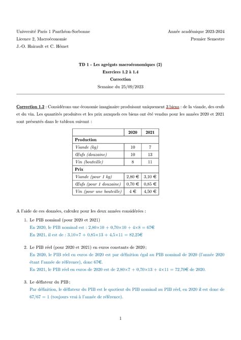 L2 S1 Macro TD1 Exercices 1 2 1 Universit E Paris 1 Panth Eon