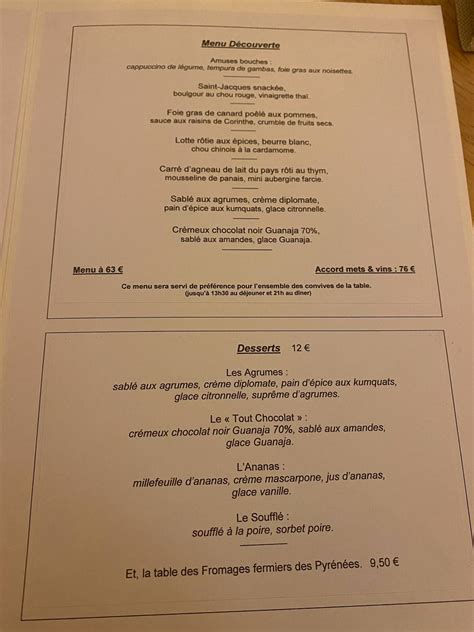 Menu Au Restaurant Au Fin Gourmet Pau Pau