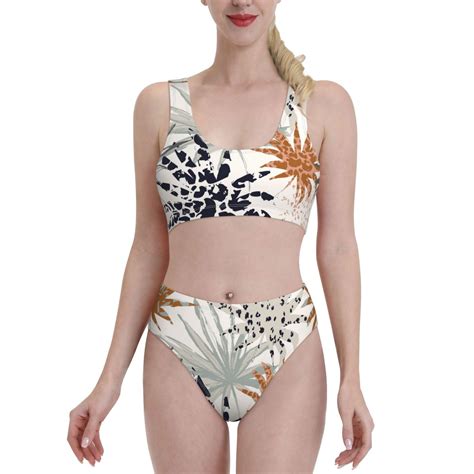 Lukts Women High Waisted Bikini Set Tropical Leaves Swimsuit 2 Piece