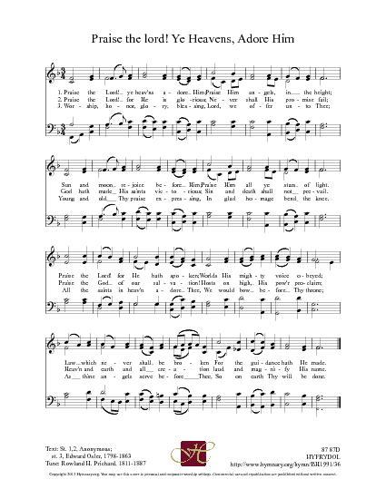 Praise The Lord Ye Heavens Adore Him Hymn Sheet Music Praise Songs Hymn Music