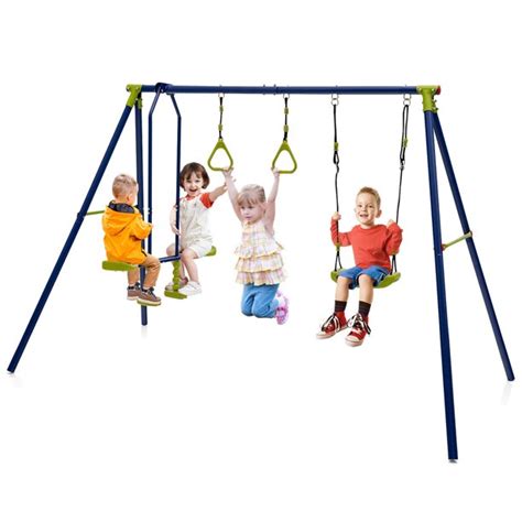 Gymax 440 lbs Swing Set 3-in-1 Kids Swing Stand w/ Swing Gym Rings ...