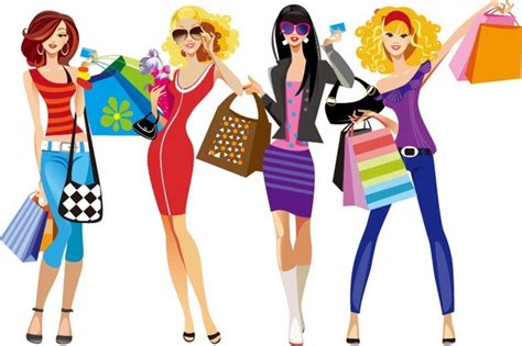 Shopping Girls Vector Illustration Vectors Graphic Art Designs In