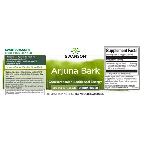 Descopera Arjuna Bark Extract Standardizat 500mg 60 Cps Swanson De