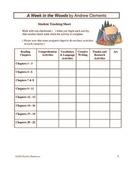 A Week In The Woods By Andrew Clements Novel Study By Teacher Timesavers