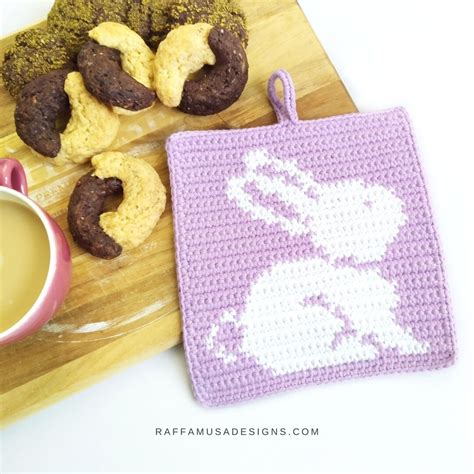Tapestry Crochet Pattern Bunny Potholder Easter Spring Home Decor Trivet Hot Pad Etsy