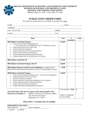 Fillable Online Dhcd Virginia Publication Order Form Virginia