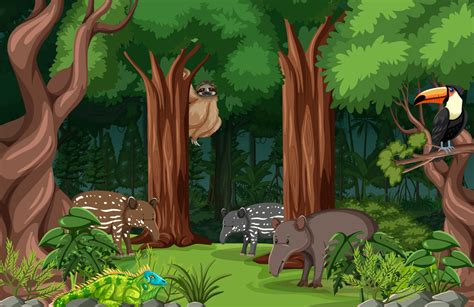 Wild animals in forest landscape background 3408477 Vector Art at Vecteezy