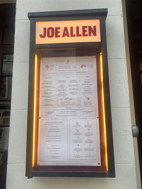 Joe Allen Restaurant outside menu | Covent Garden London