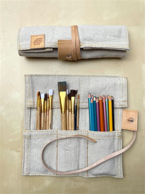 Canvas Leather Paint Brush And Pencil Roll Paint Brush Holder Paint