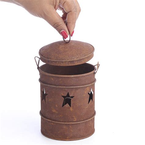 Star Cutout Rusty Tin Lantern Candle Holder Candles And Accessories