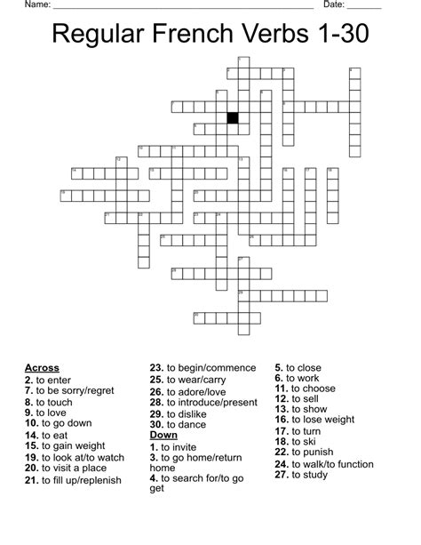 Regular French Verbs 1 30 Crossword WordMint