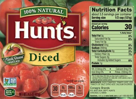 The Updated Nutrition Facts Label Shows Hunts Diced Tomatoes Include 3 Grams Of Total Sugar