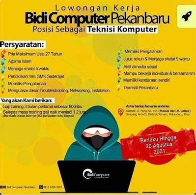 Lowongan Kerja Teknisi Komputer Bidi Computer Pekanbaru Lowongan