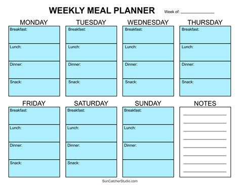 Blank Monthly Menu Template