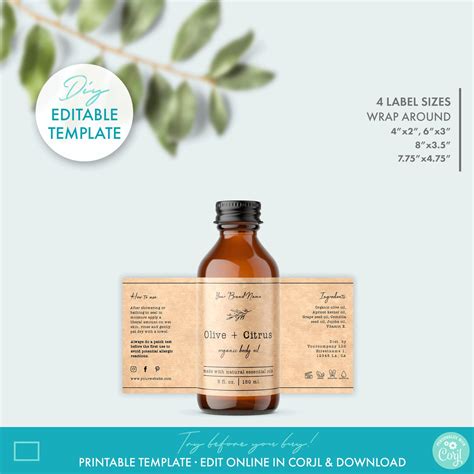 Fully Editable Floral Body Product Label Template 4 Sizes Etsy