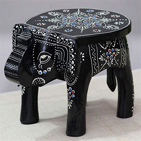 JH Gallery Handcrafted And Hand Painted Colorful Wooden Elephant Stool