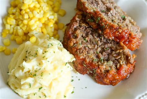 Meatloaf And Mashed Potatoes And Corn