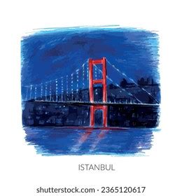 Istanbul City Bosphorus Bridge Night View Stock Vector (Royalty Free ...