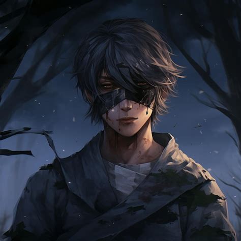 Premium Photo | Anime boy with a black mask and a gray jacket in a forest generative ai