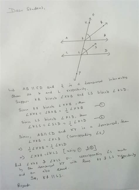 If Atransversal Intersects Two Parallel Line Prove That The Bisectors