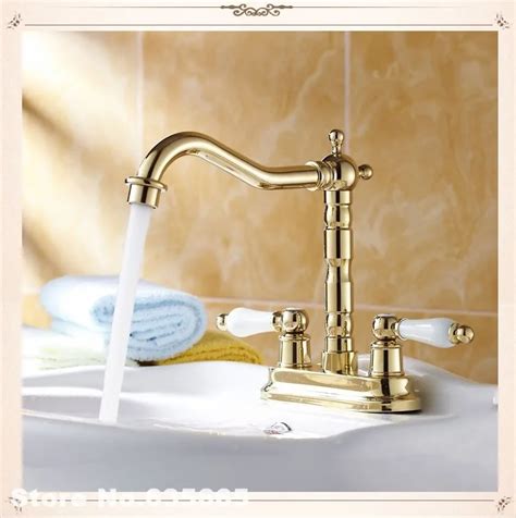 Luxury Gold Antique Bathroom Lavatory Basin Sink Faucet Ceramics Handle Mixer Tap Hot And Cold