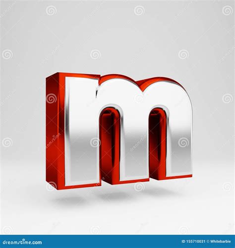 Metal 3d Letter M Lowercase Metallic Red And White Font Isolated On