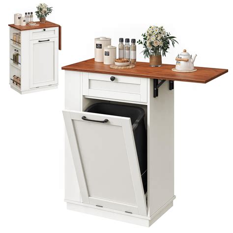 Dwvo Trash Can Cabinet With Storage Cabinet Drop Leaf Tilt Out Trash