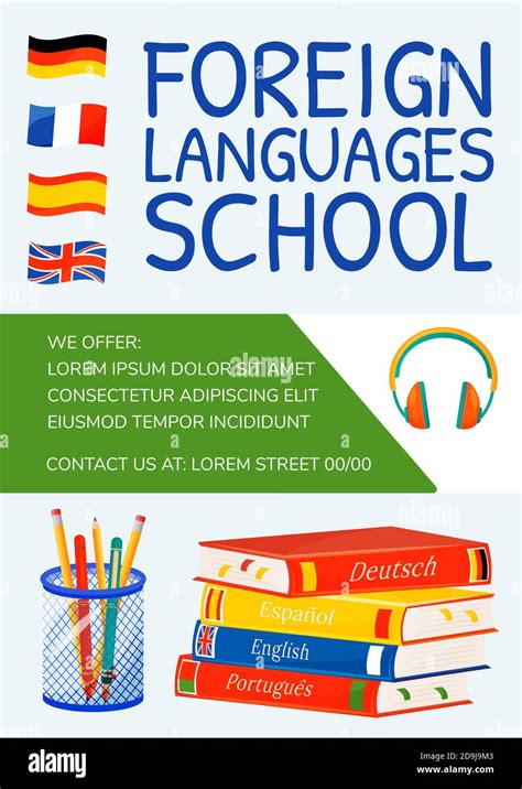 Foreign Languages School Poster Flat Vector Template Stock Vector Image