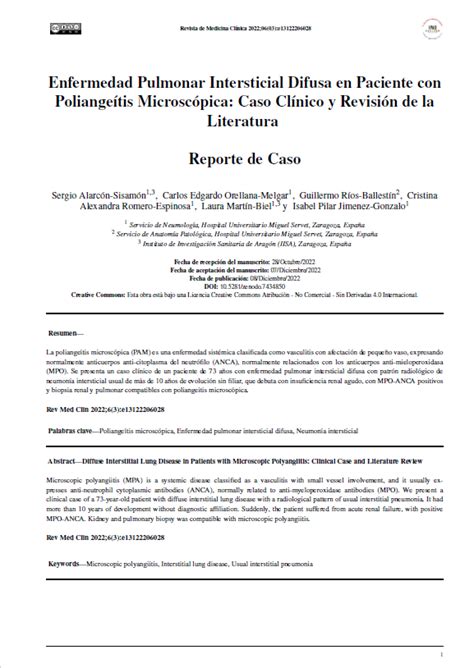 Enfermedad Pulmonar Intersticial Difusa En Paciente Con Poliange Tis