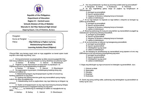 Las Komunikasyon Learning Activity Sheet Republic Of The