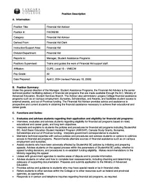 Fillable Online Position Description A Information Langara College