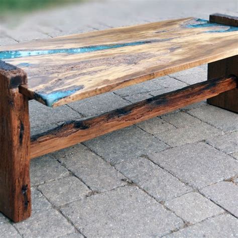 Live Edge Rustic Oak With Turquoise Inlay Coffee Table