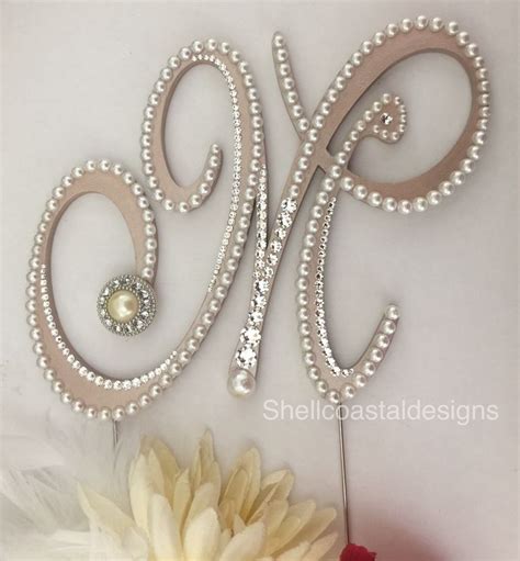 Pearl Cake Topper Monogram Wedding Cake Topper Swarovski Etsy Monogram Wedding Cake Cake