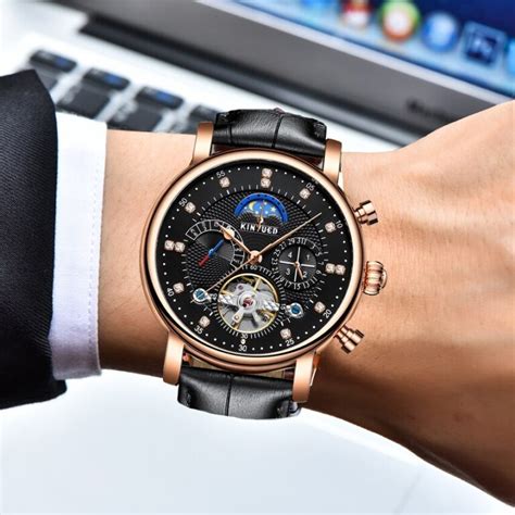 KINYUED Tourbillon Mechanical Watches Men Genuine Leather Man