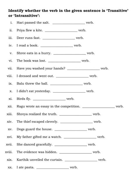 Transitive Intransitive Verbs Worksheet