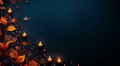 Dark Blue Diwali Background With Orange Floral Design And Candles