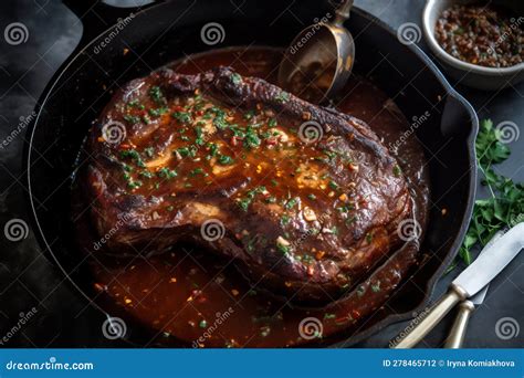 Garlic Guajillo Steak Seared In A Hot Skillet An Generativ Ai Stock