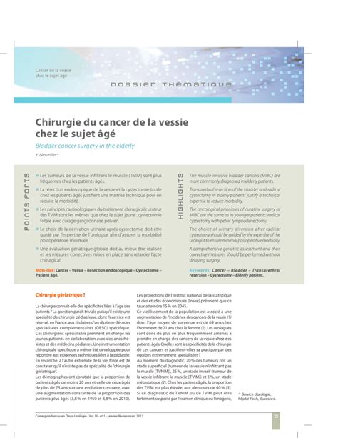 Chirurgie du cancer de la vessie chez le sujet âgé