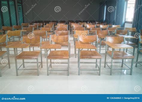 University Classroom With Wooden Chairs Stock Image Image Of Learn Chalkboard 126368865