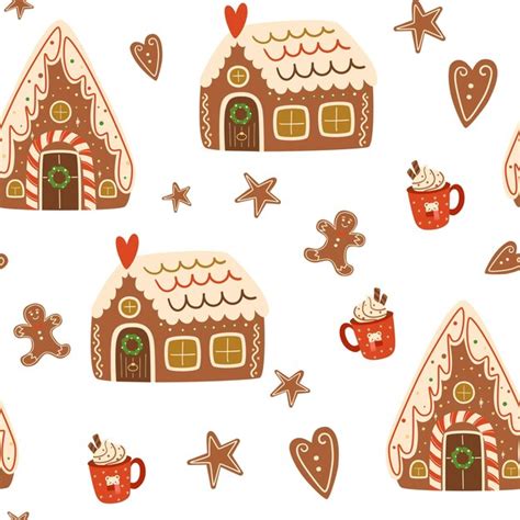 Premium Vector Christmas Gingerbread Houses Seamless Patterns Cute