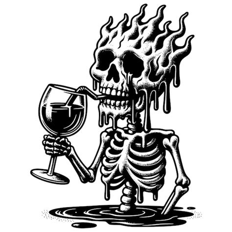 Skeleton Drinking Wine Cup Svg Vector Premium Ai Generated Vector