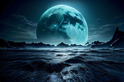 Moon tide on the sea night on the beach | Premium AI-generated image