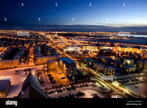 Reykjavik city at winter seen from the church Hallgrimskirkja Stock ...