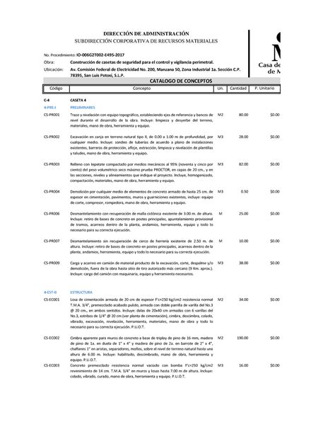 Catalogo de conceptos de vivienda - No. Procedimiento: IO-006G2T002