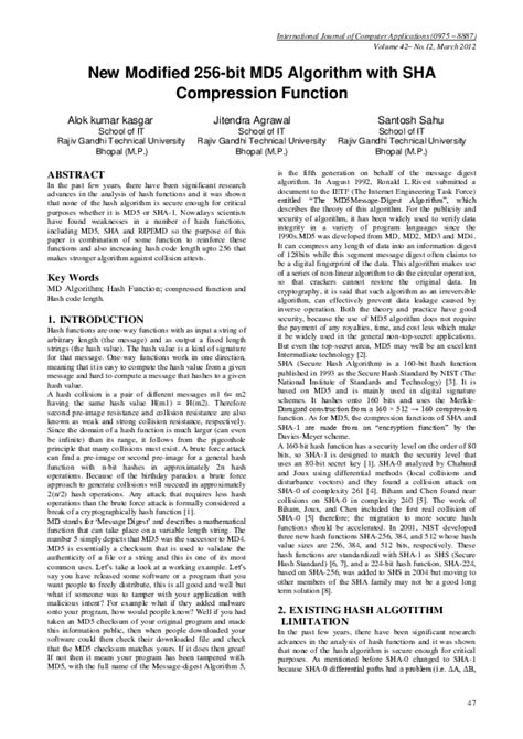 Pdf New Modified 256 Bit Md 5 Algorithm W Ith Sha Compression